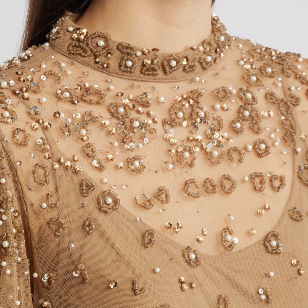 Farm Rio Embroidered Tulle Lined Blouse in Caramel - Picture 3 of 6